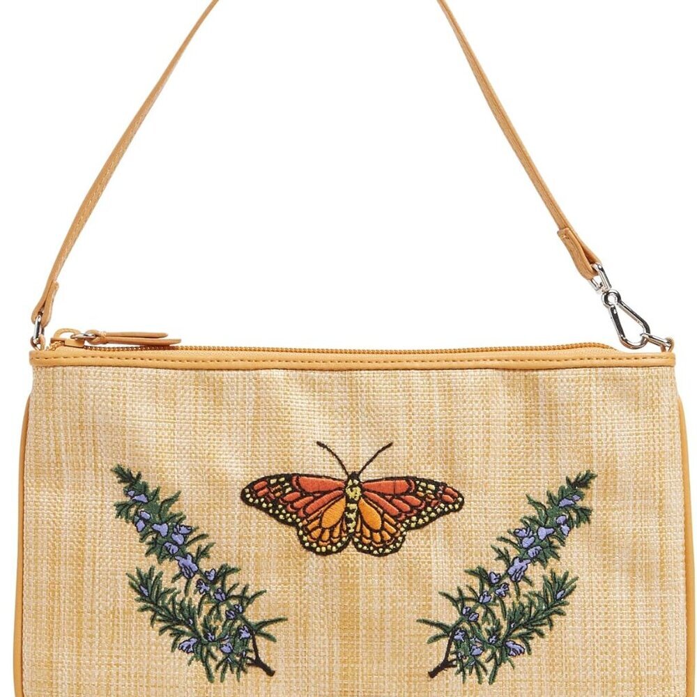 Women's Straw Rfid Convertible Wristlet Small Zipper Bag With Card Slots